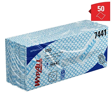 Протирочные салфетки Kimberly-Clark WypAll Х50 7441, листовые, 50шт, 1 слой, синие