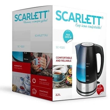Чайник Scarlett SC-1020, 2.2л, 2200Вт, (черный)