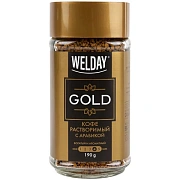 Кофе растворимый WELDAY (ВЭЛДЭЙ) 'GOLD' 190 г, стеклянная банка, сублимированный, 622674