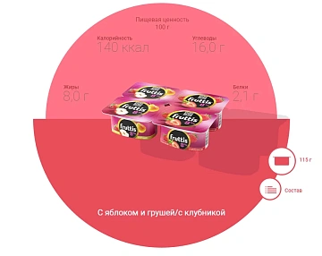 Йогурт Fruttis Суперэкстра яблоко-груша-клубника, 8%, 115г
