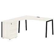 Стол эргономичный с тумбой ELCET 1518(L) Ясень Траун/Черный 1560х1880х750 EDIS