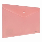 Папка-конверт с кнопкой BRAUBERG 'Pastel', А4, матовая непрозрачная, персиковая, ПРОЧНАЯ 0,2 мм, 272