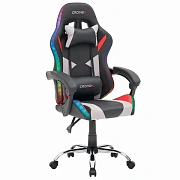 Кресло компьютерное CROMEX (КРОМЕКС) 'Quantum GM-155 RGB', подсветка, две подушки, экокожа, черное/красное/серое, 532955
