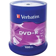 Диск DVD+R (плюс) VERBATIM 4,7 Gb 16x Cake Box (упаковка на шпиле), КОМПЛЕКТ 100 шт., 43551