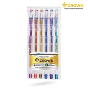 Набор гелевых ручек Crown 'Hi-Jell Metallic' 6шт., 06цв., 0,7мм, металлик, ПВХ уп., европодвес