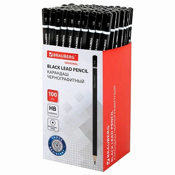 Карандаш чернографитный BRAUBERG, 1 шт., 'Touch line', НВ, корпус черный, заточенный, 180621