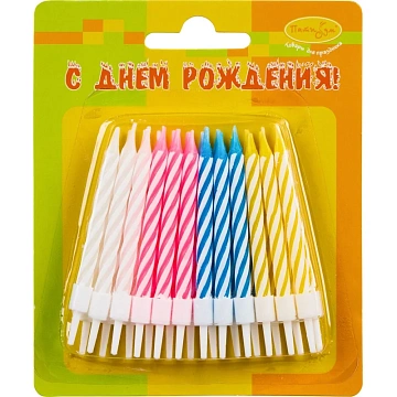 Свеча для торта -мини 2-х цветные 24шт/уп с держателями 6см (6024918)MC