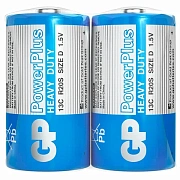 Батарейки КОМПЛЕКТ 2 шт., GP PowerPlus D (13C), солевые, в пленке, 13CEBRA-2S2