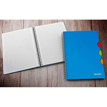 Бизнес-тетрадь AttacheА4,100л,кл,спир,обл.пластик,с разделителями,голубой