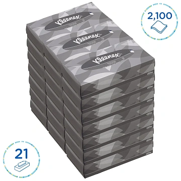 Косметические салфетки Kimberly-Clark Kleenex 100шт, 21.5х18.6см, 2 слоя, белые