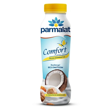 Йогурт питьевой Parmalat безлактозный мюсли и кокос, 290г