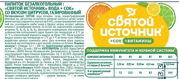 Напиток соковый Святой Источник Цитрус газированный, 500мл