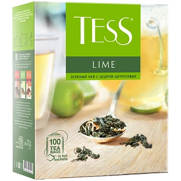 Чай TESS 'Lime' зеленый с цедрой цитрусовых, 100 пакетиков в конвертах по 1,5 г, 2098-09