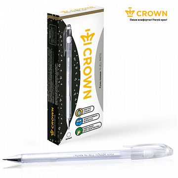 Ручка гелевая CROWN 'Hi-Jell Pastel', БЕЛАЯ, корпус тонированный белый, узел 0,8 мм, линия письма 0,