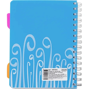 Бизнес-тетрадь А5,140 л,пласт обл, с разд,спир,ATTACHE FANTASY,голуб