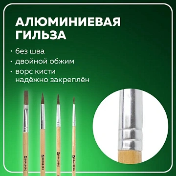 Кисти BRAUBERG, набор 4 шт. (пони, круглые № 2, 3, 4, плоская № 6), блистер, 200221