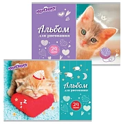Альбом для рисования, А4, 24 листа, скоба, обложка картон, ЮНЛАНДИЯ, 202х285 мм, 'Милые кошечки' (2 вида), 105055