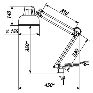 Настольная лампа светильник Бета на струбцине, цоколь Е27, чёрный