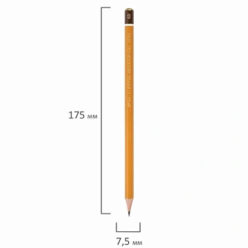 Карандаш чернографитный KOH-I-NOOR 1500, 1 шт., 6B, корпус желтый, заточенный, 150006B01170RU