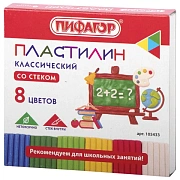 Пластилин классический ПИФАГОР ШКОЛЬНЫЙ, 8 цветов, 120 г, со стеком, 105433