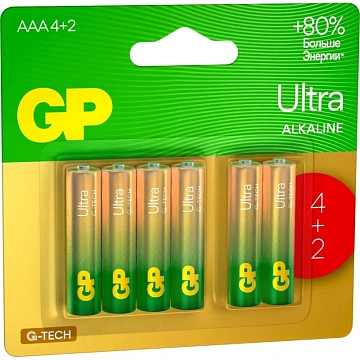 Батарейка GP Ultra AA, 6 шт/бл. 15AU-2CR6/24AUA214/2-2CRSBC6