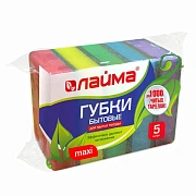 Губки бытовые MAXI, 27х96х64 мм, КОМПЛЕКТ 5 шт., поролон/абразив, для посуды/уборки, LAIMA, К0013, 6