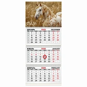 Календарь квартальный 2026 г., 3 блока, 3 гребня, магнитный курсор, мелованная бумага, BRAUBERG, 'Си