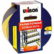 Клейкая лента разметочная 50 мм х 50 м, желто-черная, UNIBOB, основа-ПВХ, европодвес, 48905