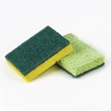 Губки для посуды 9,5х6,5х2 см, КОМПЛЕКТ 2 шт., ЦЕЛЛЮЛОЗНЫЕ (губчатые) с АБРАЗИВОМ, LAIMA К1106, 6054