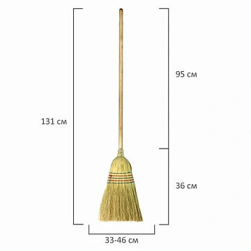 Веник-метла сорго LAIMA 2, натуральный, прошивной, с деревянным черенком 95 см, большой, 450х330 мм,