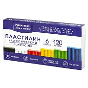 Пластилин классический BRAUBERG 'АКАДЕМИЯ КЛАССИЧЕСКАЯ', 6 цветов, 120 г, СТЕК, ВЫСШЕЕ КАЧЕСТВО, 106