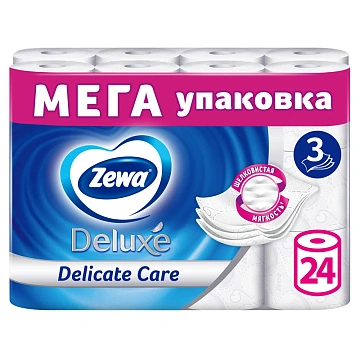 Бумага туалетная Zewa Deluxe Без аромата 3 слоя 24 рул/уп