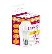 Лампа светодиодная Osram 9,5Вт, E27, 2700К, теплый белый свет, груша