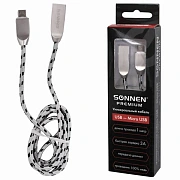 Кабель USB 2.0-micro USB, 1 м, SONNEN Premium, медь, передача данных и быстрая зарядка, 513125