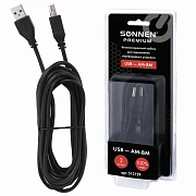 Кабель USB 2.0 AM-BM, 3 м, SONNEN Premium, медь, для подключения принтеров, сканеров, МФУ, плоттеров