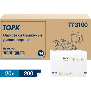 Диспенсерные салфетки Tellus (tork) Premium N4 773100, белые, 2 слоя, 200шт