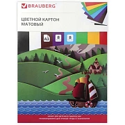 Картон цветной БОЛЬШОГО ФОРМАТА, А3 немелованный (матовый), 8 листов 8 цветов, BRAUBERG, (297х420 мм), 'Кораблик', 129907