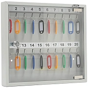 Ключница Aiko Key-20G на 20 ключей, 302*367*40мм, ключевой замок, металл, серый, стекл. дверца, с бр