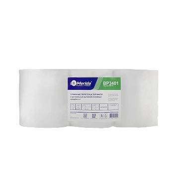 Бумажные полотенца Merida BP3401 в рулоне с центр. вытяжкой, Топ Макси, 2 слоя, белые, 160м, 6шт/уп