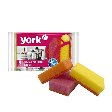 Губка для мытья посуды York Maxi 10х7х2.9см, 5шт/уп