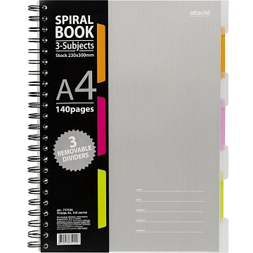 Бизнес-тетрадь 140л,кл,А4,SPIRAL BOOK Серый,евроспир,обл.пласт,раздел.84103