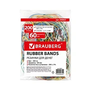 Резинки банковские универсальные диаметром 60 мм, BRAUBERG 200 г, цветные, натуральный каучук, 44003