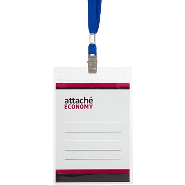 Бейдж Attache Economy 90x60 150мкм,шнурок 45см син, вкладыш 5шт/уп