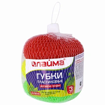 Губки (мочалки) пластиковые, сетчатые, 3х7 г, КОМПЛЕКТ 3 шт., для посуды, гриля, плиты, LAIMA, 60310