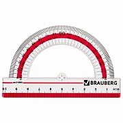 Транспортир 10 см, 180 градусов, пластиковый, BRAUBERG 'Crystal', прозрачный, с выделенной шкалой, подвес, 210292
