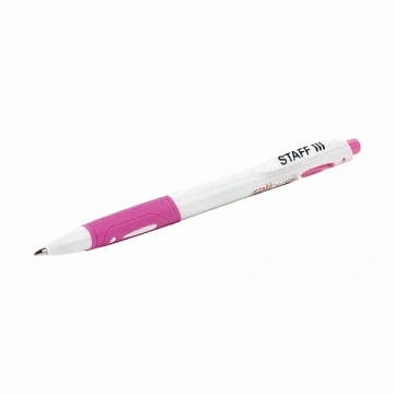 Ручка шариковая автоматическая с грипом STAFF 'BP-16 White', СИНЯЯ, ассорти, линия письма 0,35 мм, 143749