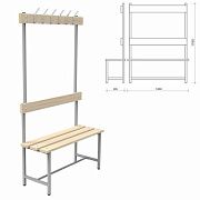 Скамья с вешалкой, спинкой 'СВТ 4', 1765х1000х395 мм, 6 крючков, регулируемые опоры, каркас металлич