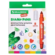 Фломастеры-штампы двусторонние 'FUNNY STAMPS', 8 цветов, BRAUBERG KIDS, картонная коробка с европодвесом, 152179