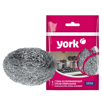 Губка-мочалка для мытья посуды YORK Мини спиральная стальная