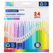 Карандаши цветные BRAUBERG PASTEL, 24 пастельных цвета, трехгранные, грифель 3 мм, натуральное дерев